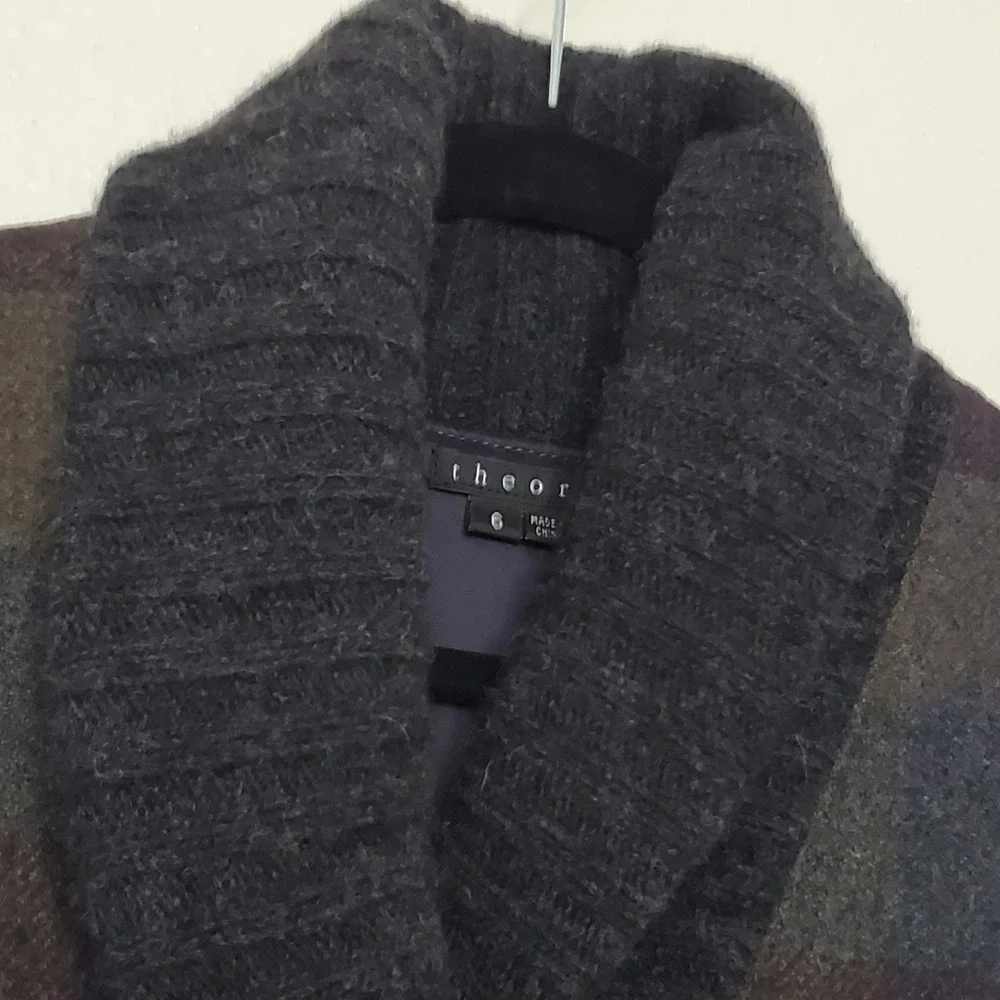 Theory Kellsie Plaid Wool Vest Shawl Collar Brown Blue Grey 91171606 Womens 6 - Picture 5 of 14